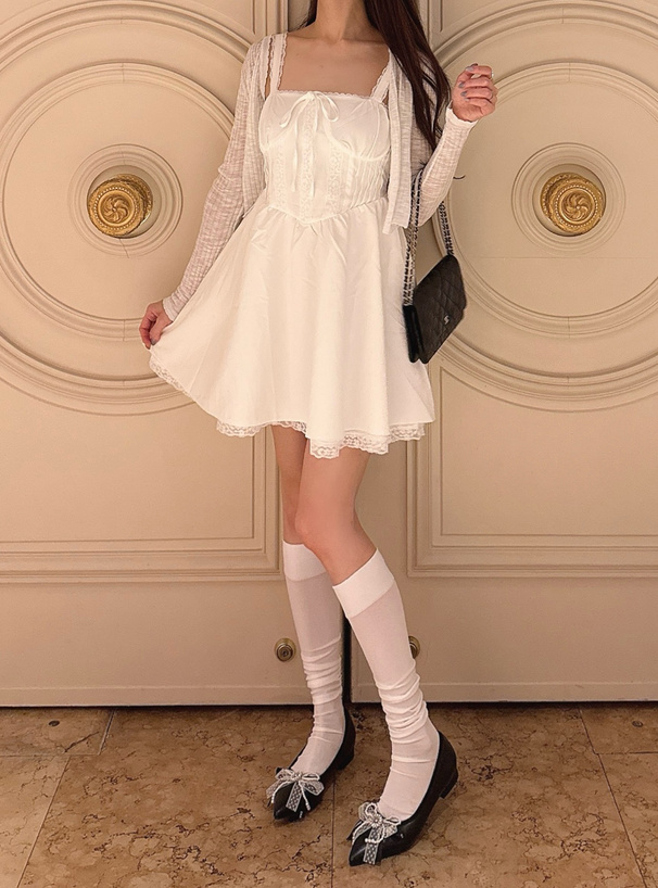 ビジューパールレースリボンフラットシューズ