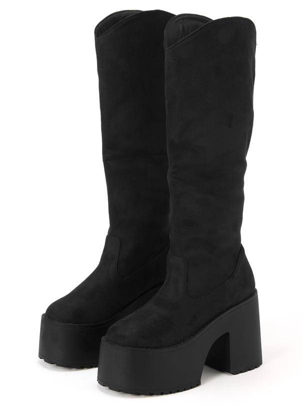 厚底ヒールレザーロングブーツ