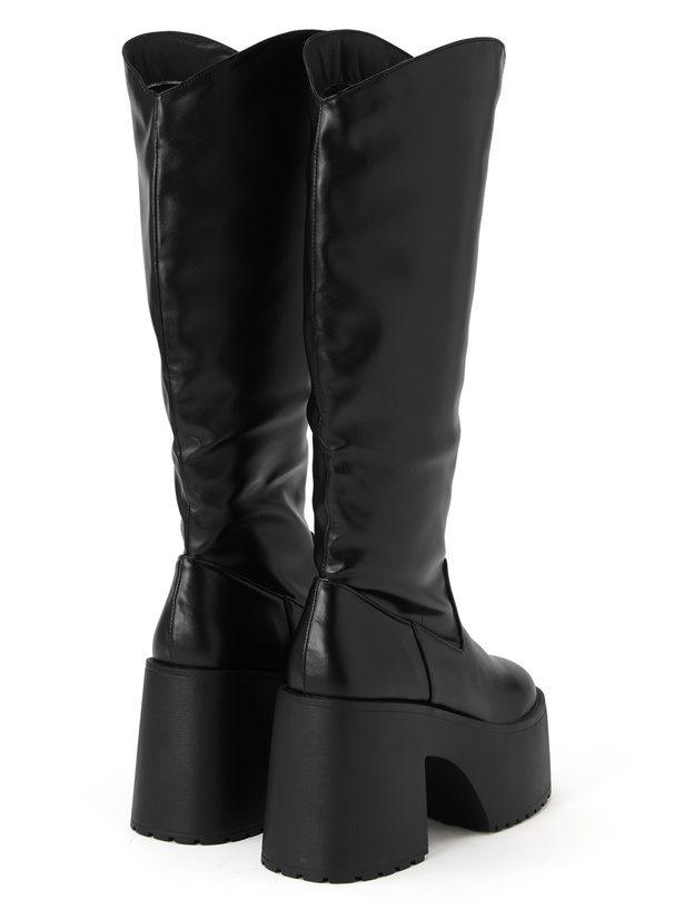 厚底ヒールレザーロングブーツ