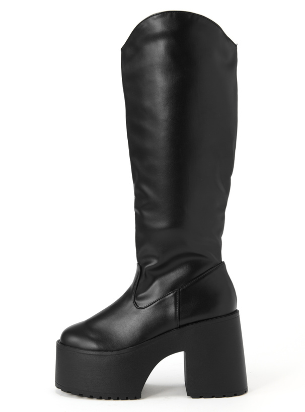 厚底ヒールレザーロングブーツ