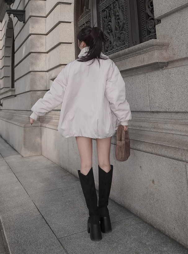 厚底ヒールレザーロングブーツ