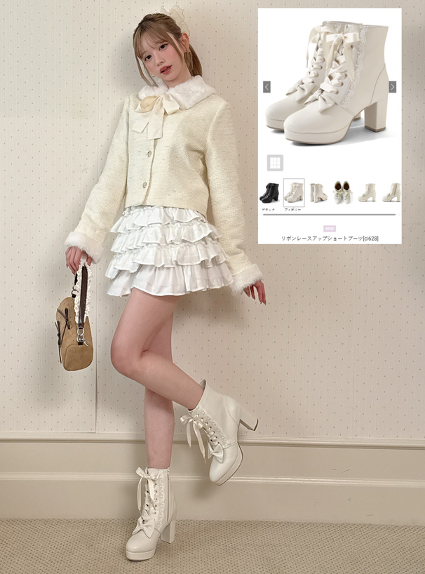 リボンレースアップショートブーツ