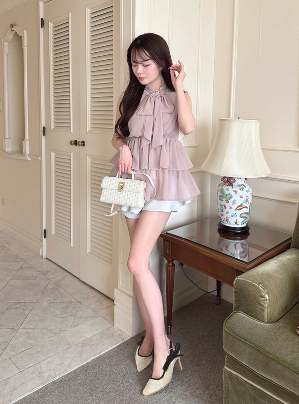 配色リボンツイードミュールパンプス