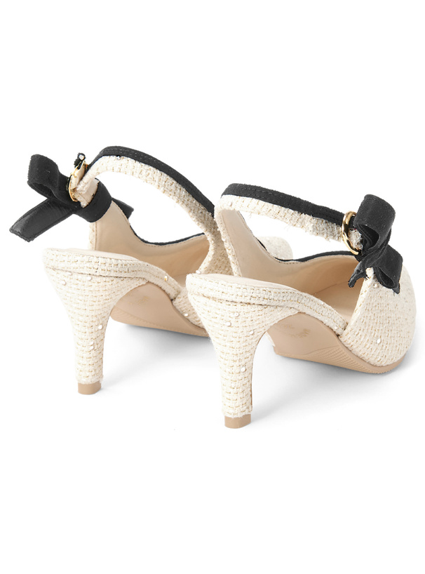 配色リボンツイードミュールパンプス