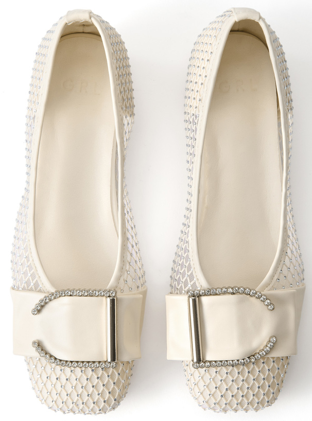 メッシュラインストーンパンプス