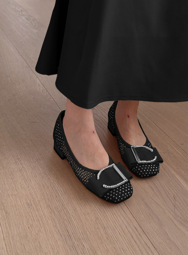 メッシュラインストーンパンプス