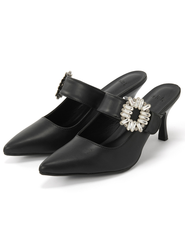 ビジューベルトミュールパンプス