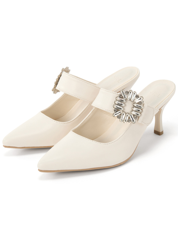 ビジューベルトミュールパンプス