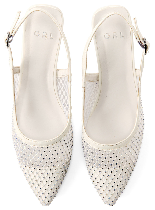 メッシュラインストーンミュールパンプス