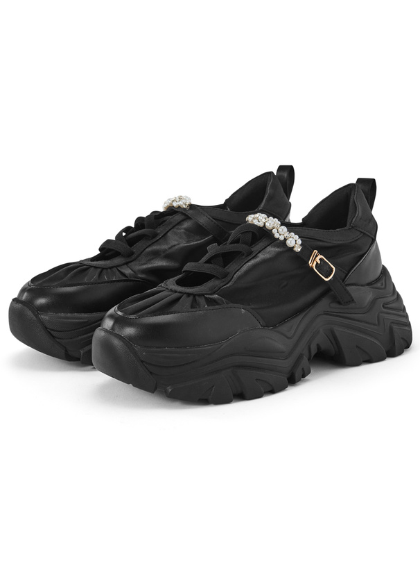 ビジューベルトレースアップ厚底スニーカー[ci637]