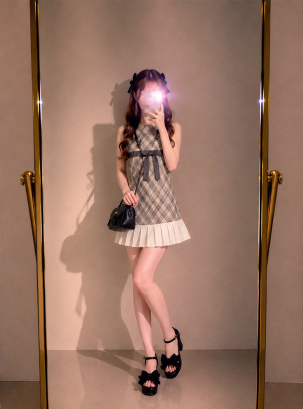 プリーツリボンヒールサンダル