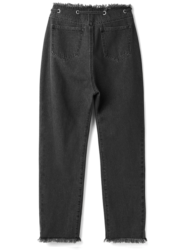 リボン付きフリンジデニムパンツ