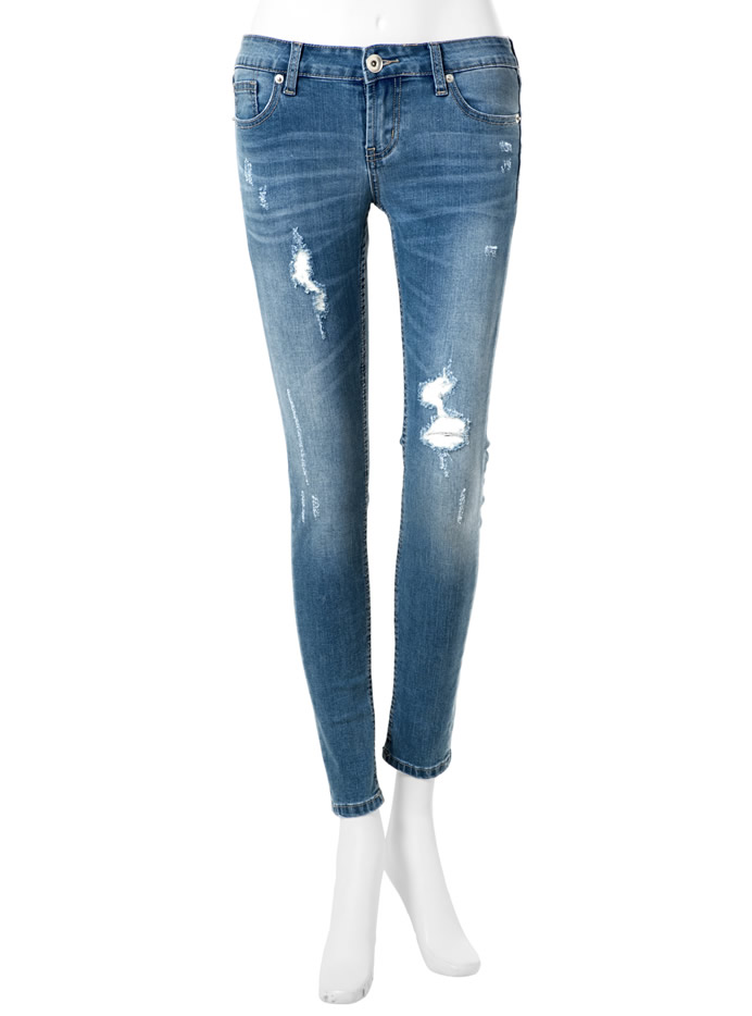 バックヒップスリットデザインスキニーデニムパンツ