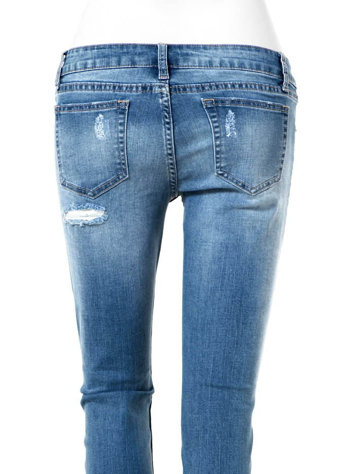 バックヒップスリットデザインスキニーデニムパンツ