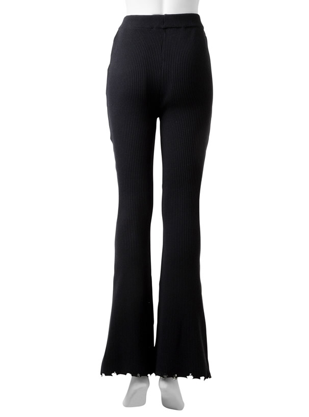 ダメージ加工リブニットフレアパンツ