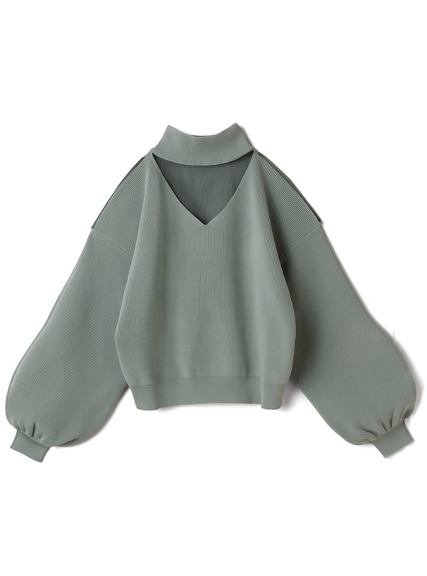ショルダーカットチョーカーニットトップス
