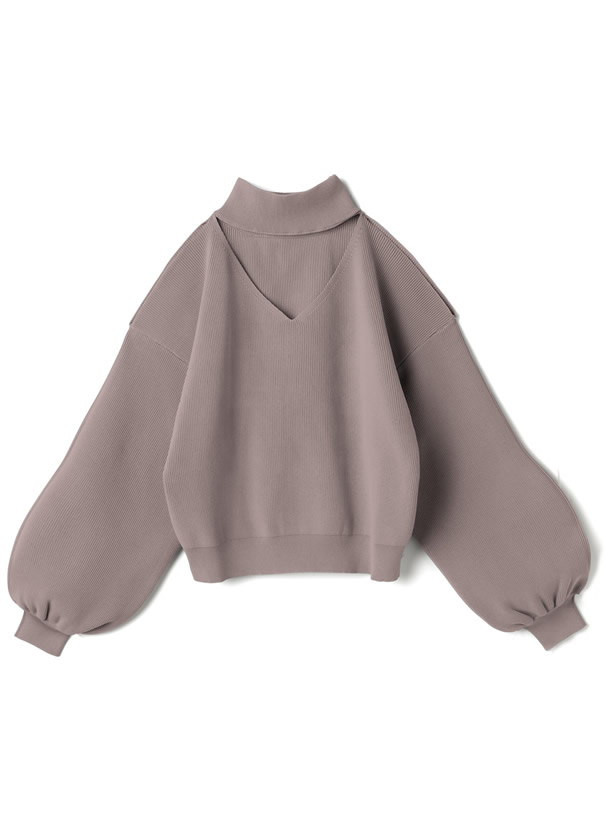 ショルダーカットチョーカーニットトップス