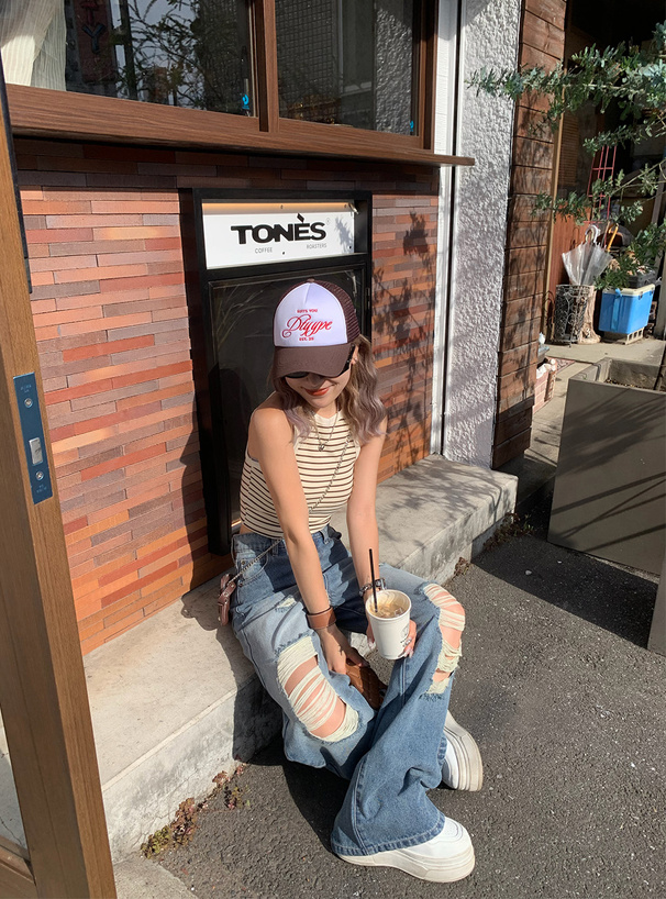 クラッシュデニムワイドパンツ