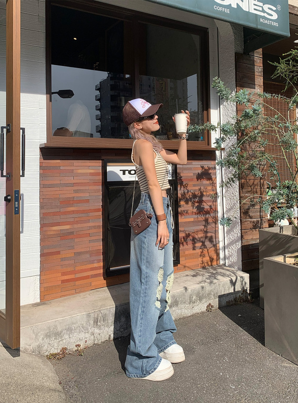 クラッシュデニムワイドパンツ