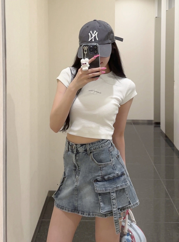 インパン裏地付きカーゴデニムミニスカート