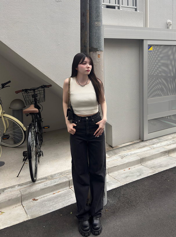 ハイウエストストレートデニムパンツ
