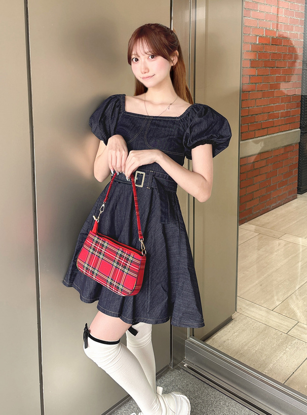 ベルト付きデニムミニワンピース[cu547] | レディース