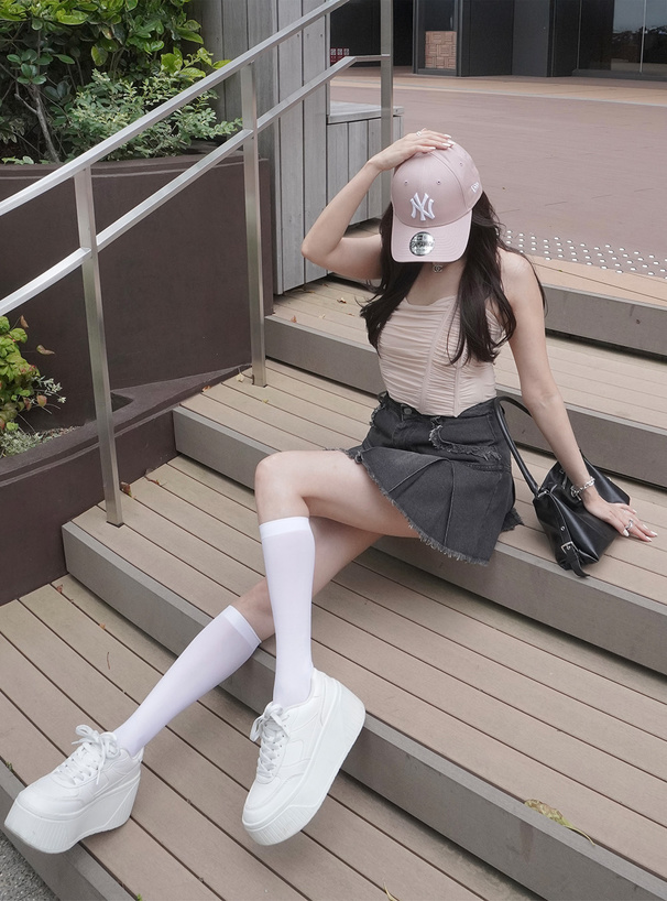 インパン裏地付デニムフリンジプリーツスカート