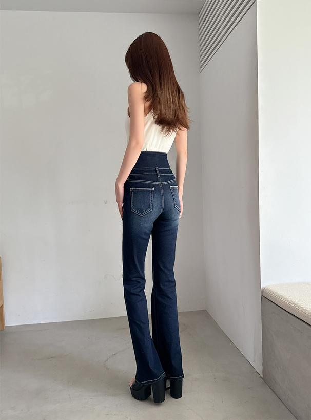 ハイウエストダメージフレアデニムパンツ