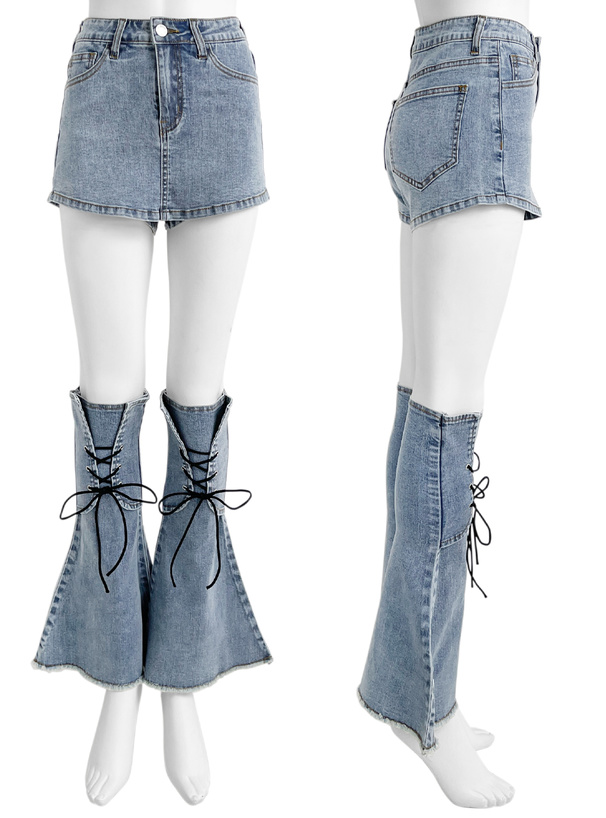 レッグウォーマー付きデニムキュロット