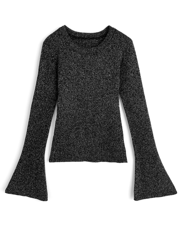 ラメリブフレアスリーブニットトップス