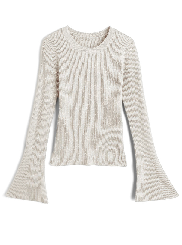 ラメリブフレアスリーブニットトップス