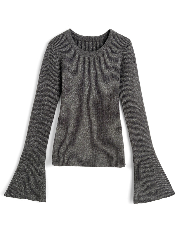 ラメリブフレアスリーブニットトップス