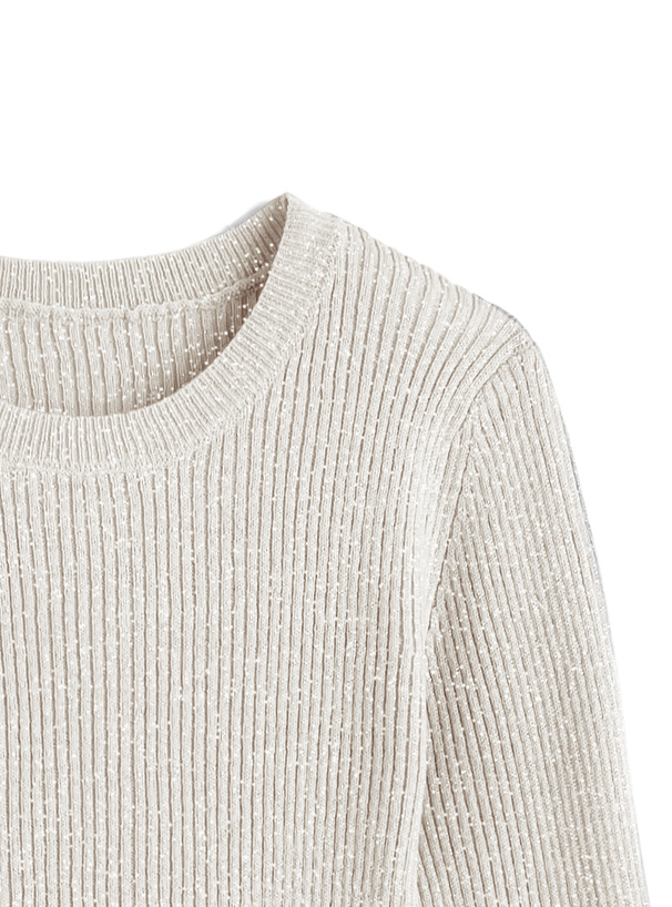 ラメリブフレアスリーブニットトップス