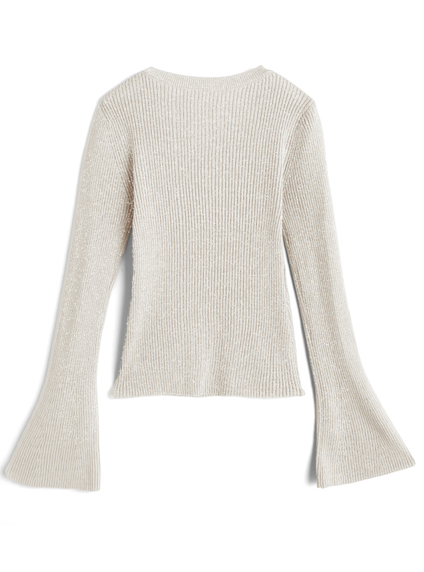 ラメリブフレアスリーブニットトップス