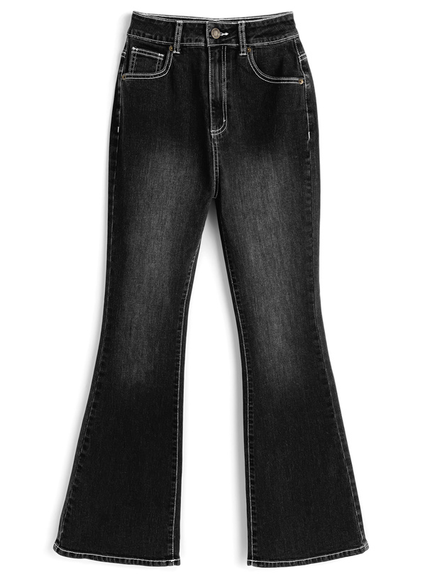 配色ステッチフレアデニムパンツ