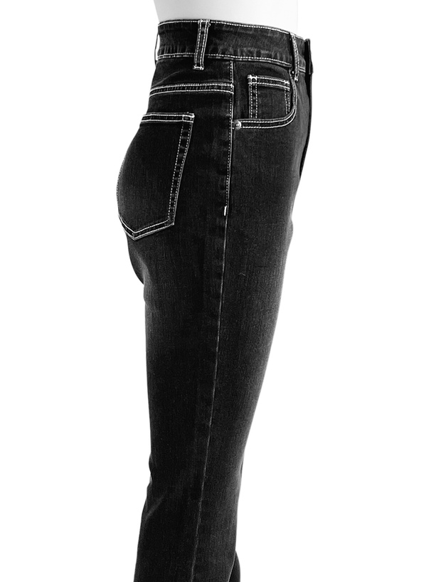 配色ステッチフレアデニムパンツ