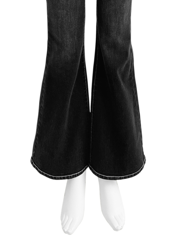 配色ステッチフレアデニムパンツ