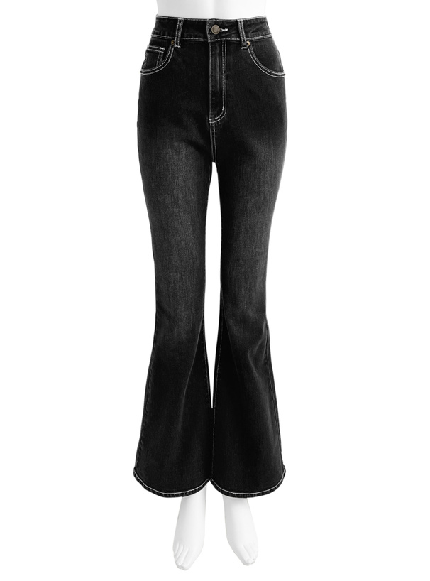 配色ステッチフレアデニムパンツ