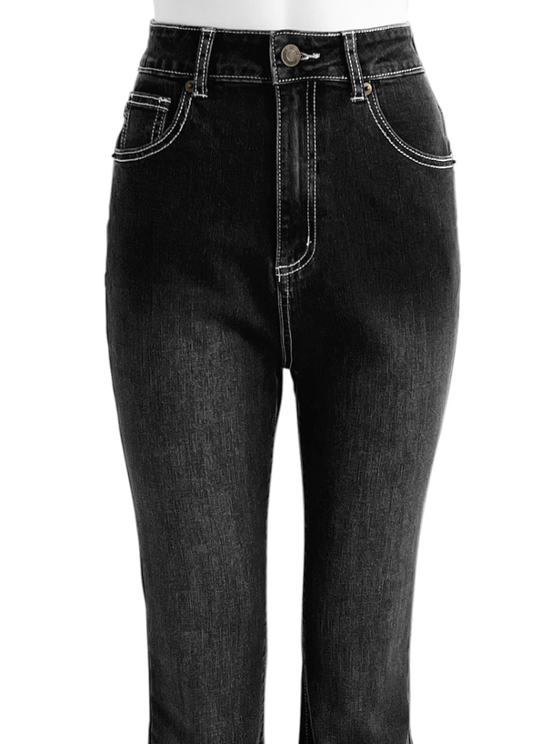 配色ステッチフレアデニムパンツ