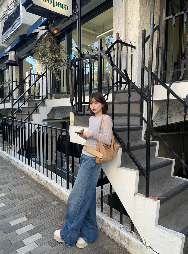 アシンメトリーワイドデニムパンツ