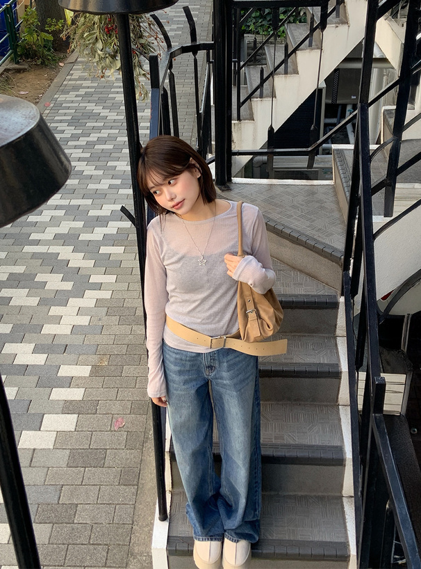 アシンメトリーワイドデニムパンツ