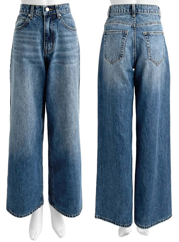 アシンメトリーワイドデニムパンツ