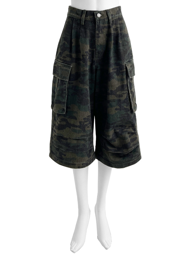 カモフラージュ柄カーゴハーフパンツ