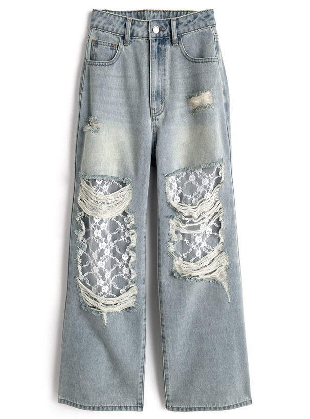 レースダメージデニムパンツ