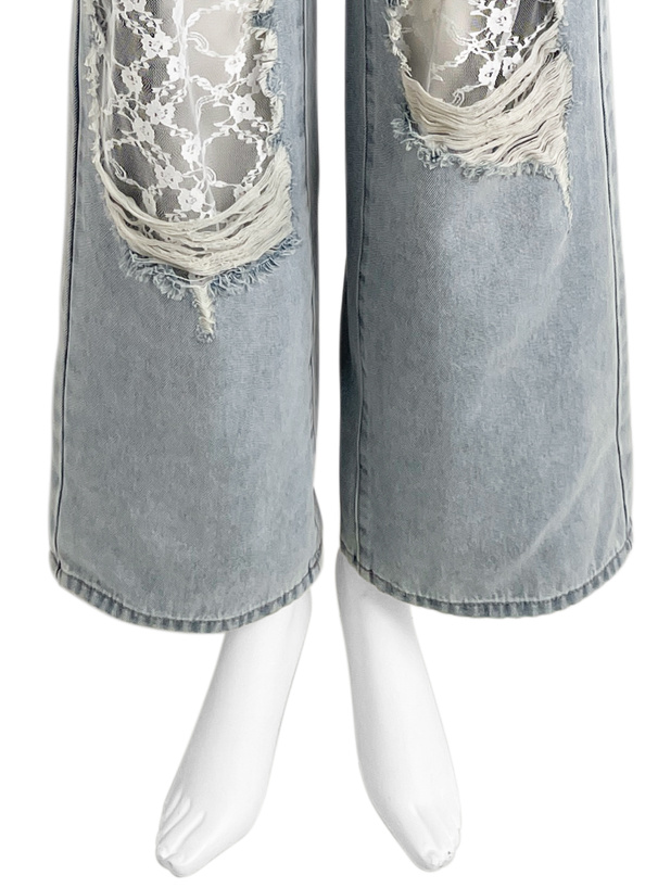 レースダメージデニムパンツ