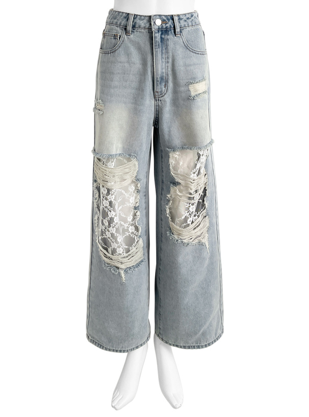 レースダメージデニムパンツ