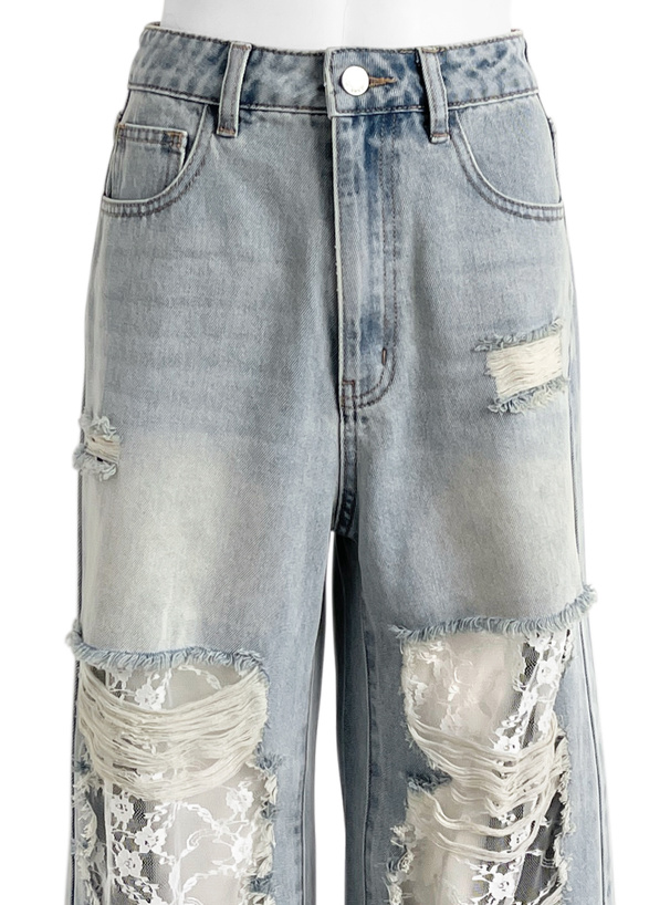 レースダメージデニムパンツ