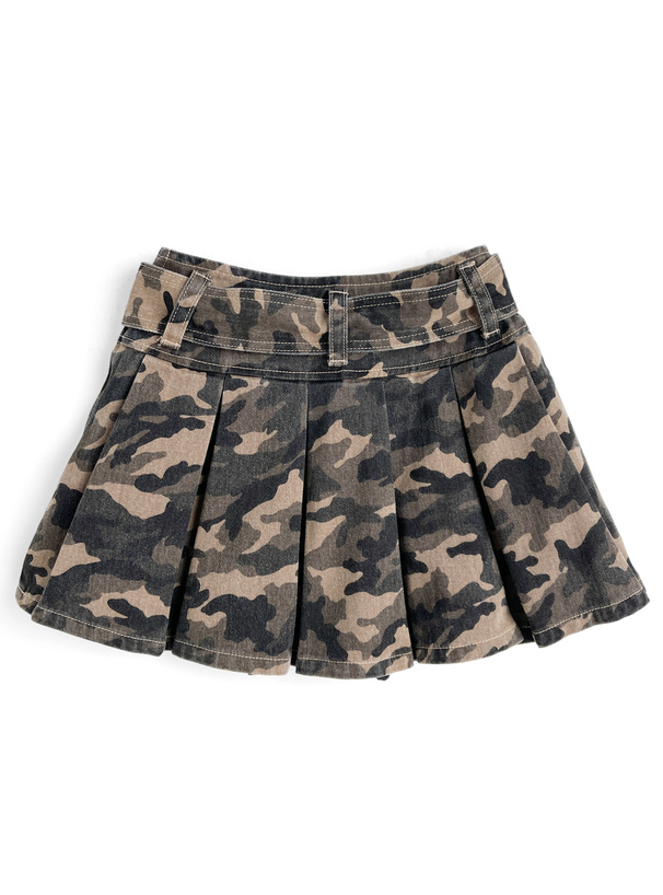 インパン・ベルト付きカモフラージュ柄プリーツミニスカート[cu594