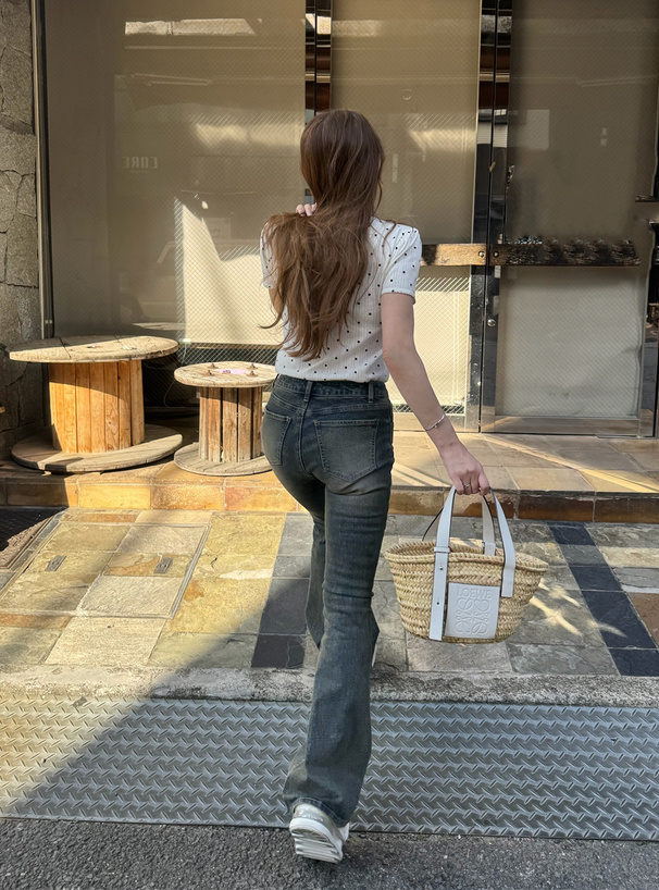 切替フレアデニムパンツ