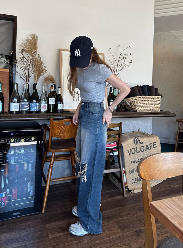 ダメージワイドデニムパンツ